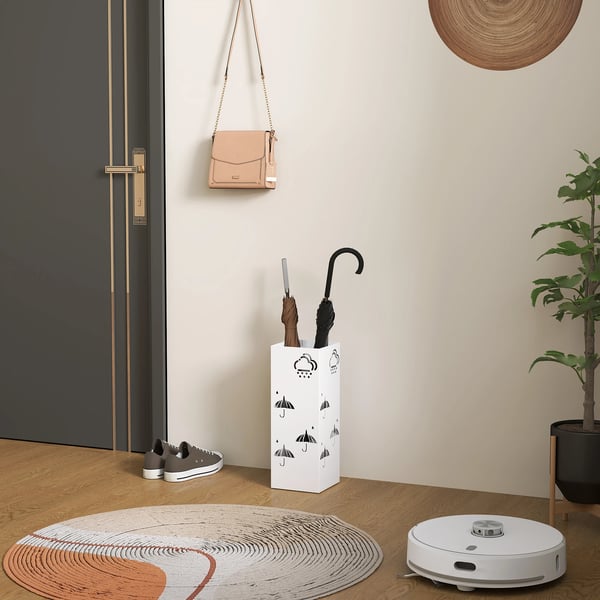 Paraplyholder, Vandopsamlingsbakke, Holdbart Stål Design,Hvid