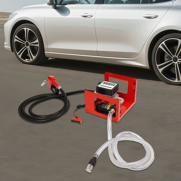 Dieseloverførselspumpe, 200W effekt, 45L/min flowrate,Rød