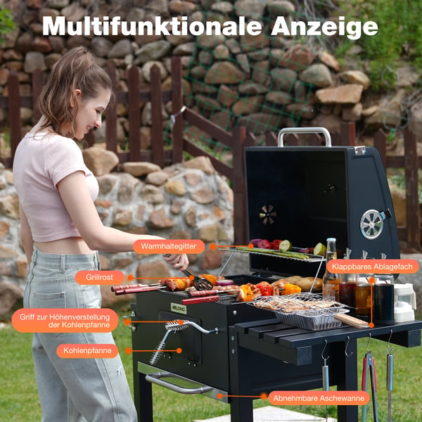 Grill, Ekstra Stor Madlavningsområde, Justerbar Temperaturkontrol,sort