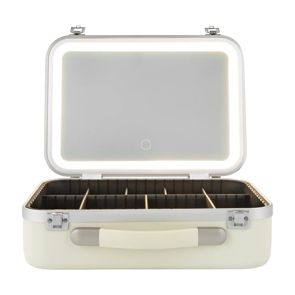 Makeup Organizer, LED Lys, Bærbar Taske,HVID