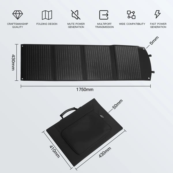 Sammenklappeligt solpanel, 150W, USB bærbar oplader, 18V150W