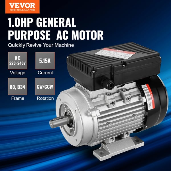 VEVOR Elektrisk AC-motor, 0,75 kW effekt, 2850 RPM hastighet, 1400 varv per minut