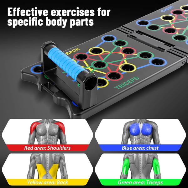 Push-Up Rack Board, ABS Material, 64,5 x 21,5 x 2 cm Dimensioner, 1,3 kg Vægt, Foldbart Design, Modstandsrør Inkluderet