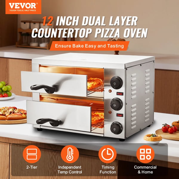 Elektrisk Pizzaovn, Justerbar Temperatur, Timerkontrol, Brugervenlig