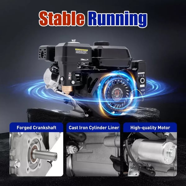 Gasmotor, 7,5 HK Effekt, Kompakt Størrelse,sort