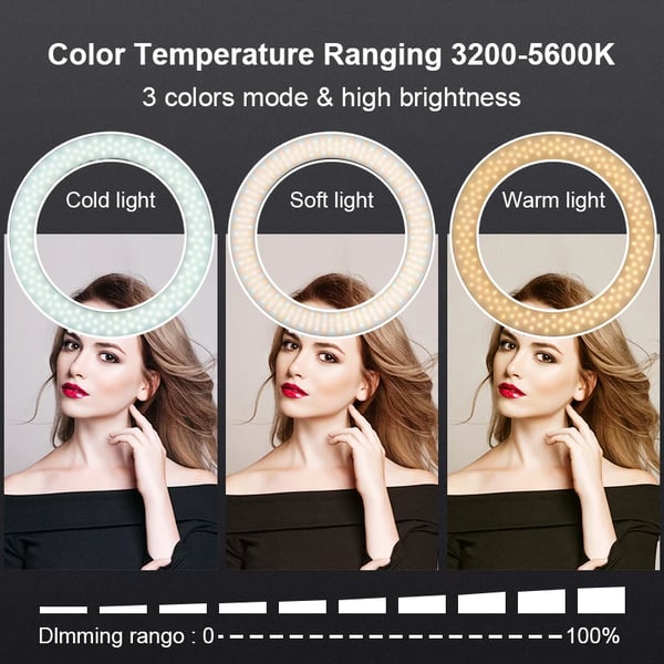 Ring Light, Justerbart Stativ, Bi-Farvet Temperatur,18 tommer Ring Lys