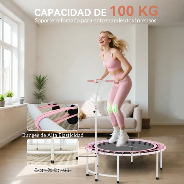 Fitness Trampolin, Stålramme, Justerbart Håndtag,Rød
