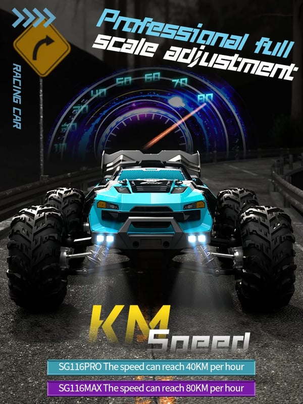 RC Off-Road Bil, 80 KM/H Hastighed, 4WD Børsteløs Motor,SG116 MAX 3B CB