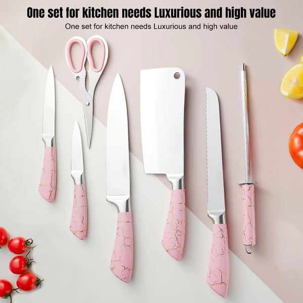 Køkkenkniv Sæt, Ergonomisk Håndtag, Holdbart Rustfrit Stål,Pink