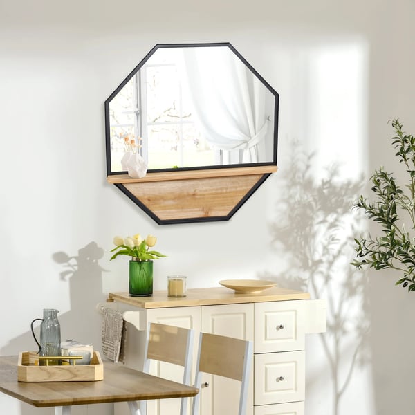 Væg Spejl, Dekorativt Design, Opbevaringshylde,61X8.4X61 cm, Sort