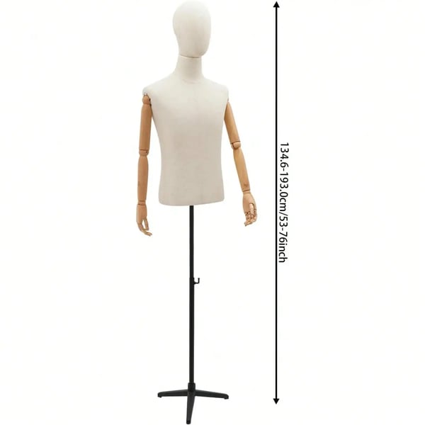 Mandlig Kjoleform, Justerbar Højde 135-193 cm, Linned Overflade, Massivt Træ Materiale, Belastningskapacitet 7,5 kg, Brystomkreds 96 cm