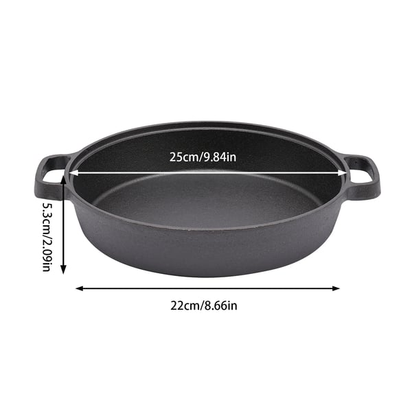 Stegepande, Gussejern, Diameter 25 cm, Dobbelt Håndtag, Kompatibel med Induktionskogeplader, Fremragende Varmebevaring