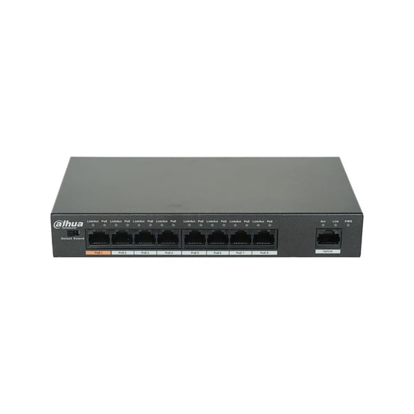 Dahua 8-Port PoE Switch, Høj Effektudgang, Holdbart Design,8-Port PoE