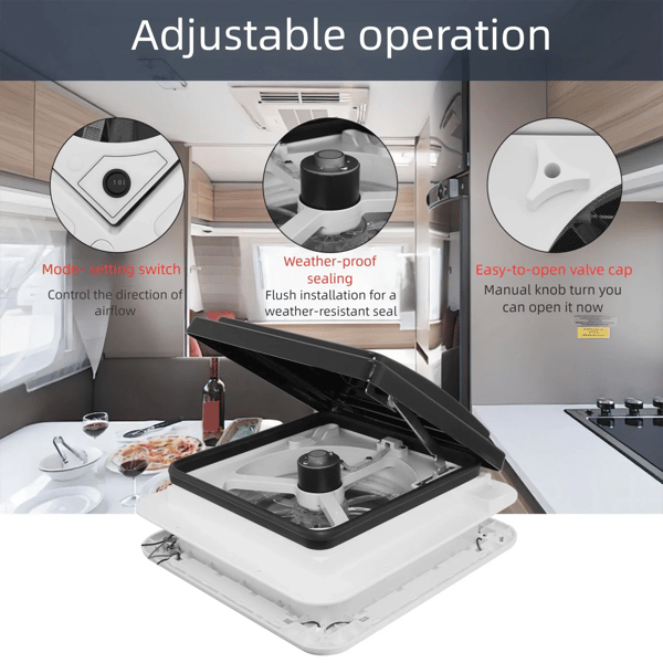 RV Takventilator, 3-hastighetsdrift, manuell lyftmekanism,VIT