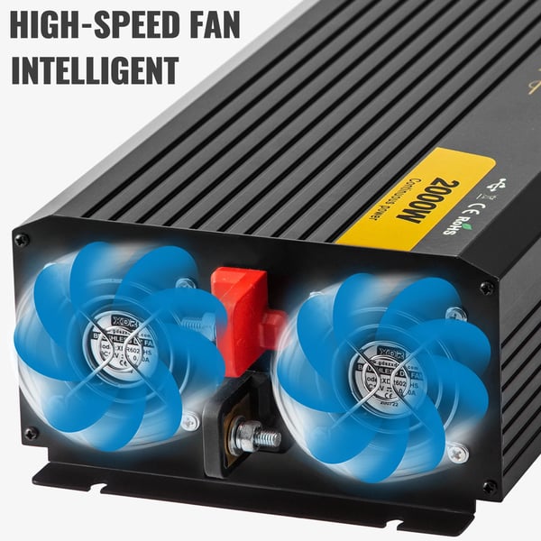 Inverter, 2000 Watt, DC12V Indgang, 4000 Watt Spidskraft, Kompakt Størrelse, Flere Spændingsudgange