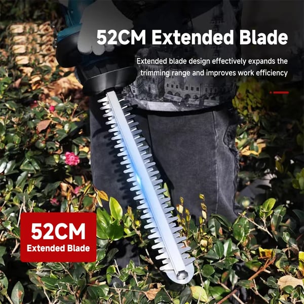 Häcksax, 52 cm bladlängd, 2500 varv/min, dubbelverkande blad,Med 2 batteri