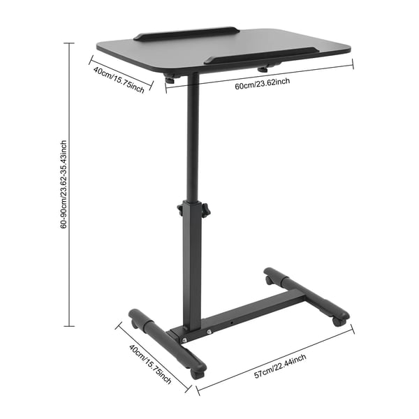 Mobil Stående Skrivebord, Justerbar Højde, Rullende Design,sort