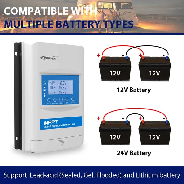 EPEVER Solarbatterikontrol, 40A Maksimal Strøm, 12V/24V Systemspænding,40A, XTRA4210N-XDS2