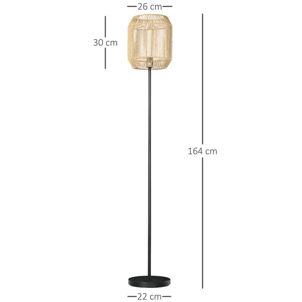 Gulvlampe, Metalramme og Papirreb, Ø26 x 164 cm, Accepterer Halogen- og LED-pærer, AC Strømkilde, Samling Påkrævet