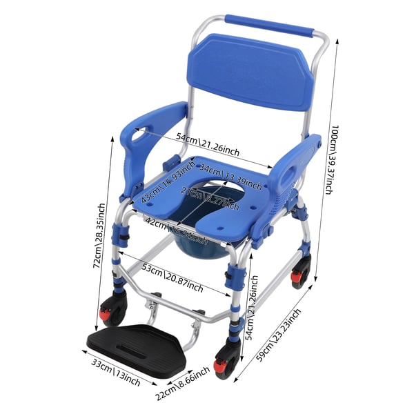 Multifunktionel Toilet- og Bruse Stol, Maksimal Belastning 125 kg, Produktstørrelse 62 x 59 x 100 cm, Sæde Dimensioner 42 x 43 cm