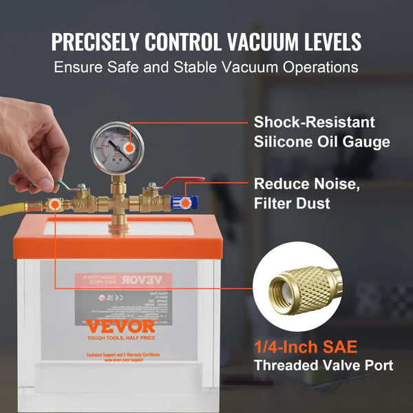 Vakuumkammer, holdbar akryl konstruktion, pladsbesparende design,2 Gallon