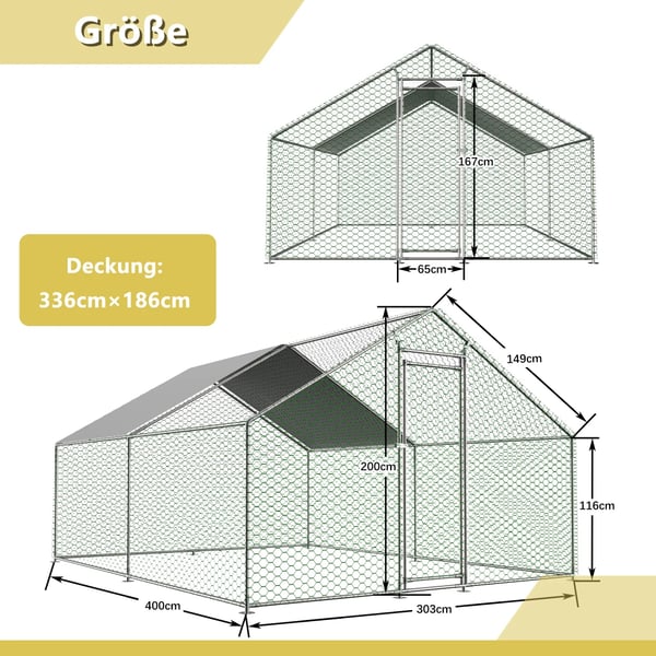 Lille Dyrebur, Metalramme, Vandtæt Dække,Sølv-3x4x2M, 3x4x2M