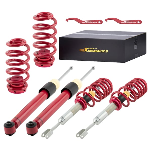 Coilover Kit, Højdejusterbar 0-60mm, Fjedersats Foran 9 kg/mm, Fjedersats Bag 12 kg/mm, Holdbar Aluminium- og Stål Konstruktion