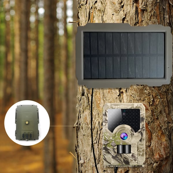 Jagtkamera Solpanel, 3000mAh Batteri, 11,8 x 5,4 x 0,8 tommer, Høj-effektiv solpanel, Rotationsmonteringsbeslag