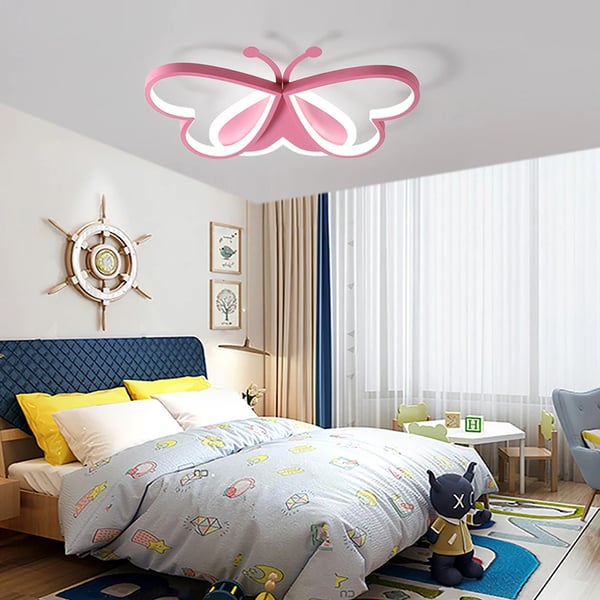 Butterfly Loftlampe 80W LED, 3 Farvemodes, Pink Aluminium & Akryl Design, Perfekt til Soveværelse & Stue, 220V