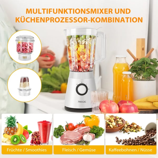 Blender, 3-i-1 Madprocessor, Højhastigheds Slibning,EU, HVID