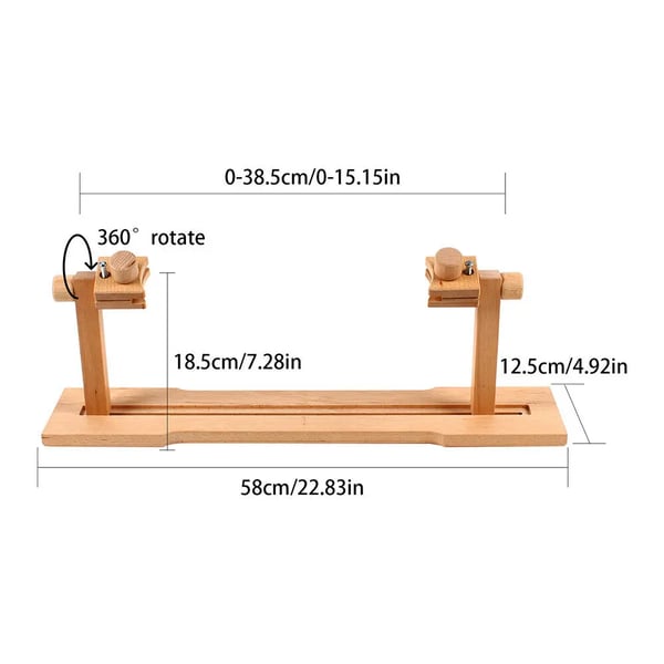 Broderiramme Stativ, Træ, 61 x 5,5 x 13,5 cm, 360° Justerbar Vinkel, Bordmontering, Samling Påkrævet