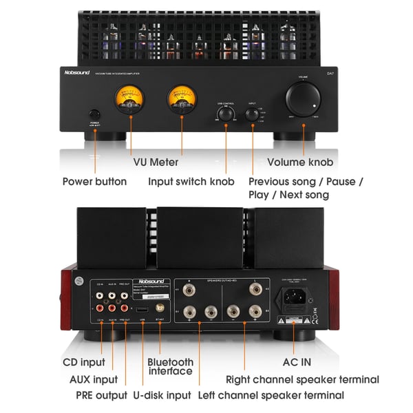 Putkivahvistin, Nimellisteho 12W x 2, Taajuusvaste 10Hz - 40kHz, Mitat 318mm x 305mm x 155mm, Syöttöherkkyys 300mV, Tehonkulutus 150W