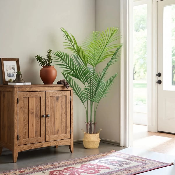 Faux Areca Palmetræ, Vedligeholdelsesfrit, Alsidigt Indendørs og Udendørs Brug,4.6ft-140cm(55in)