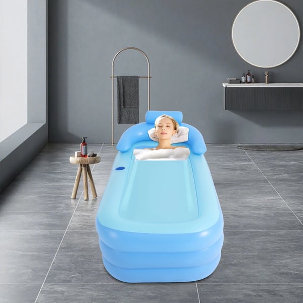 Oppustelig Badekar, Ergonomisk Rygstøtte, Pladsbesparende Design,Blå