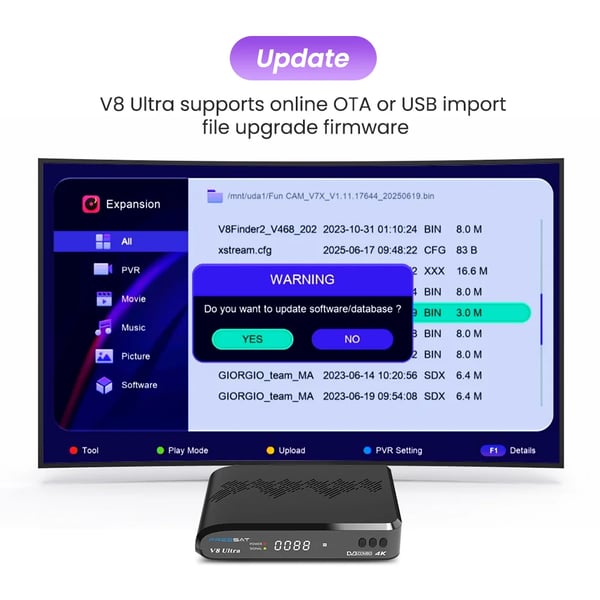 Satellitmottager, 4K Ultra HD, DVB-kompatibilitet,FREESAT V8 Ultra, EU-stik