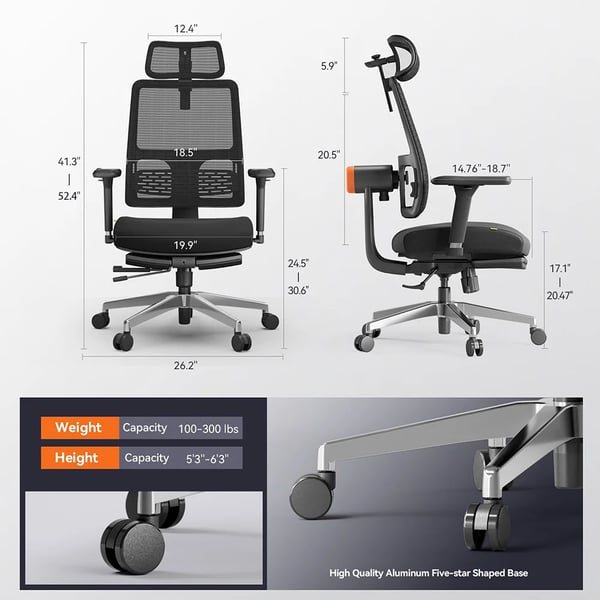 Ergonomisk Stol, Justerbar Rygstøtte, Sammenklappelig Fodstøtte,NYTRAL MagicH-BPro