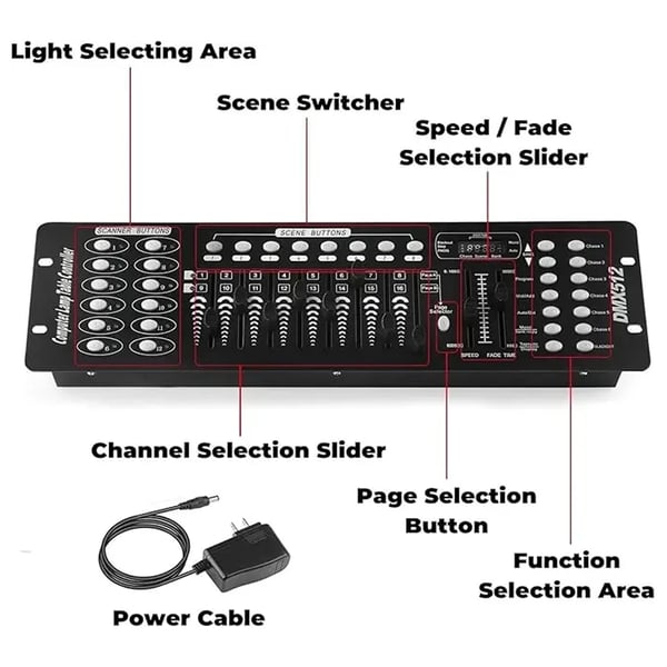DMX512 Konsol, 192 DMX Kanaler, Programmerbar Scene Kontrol,sort