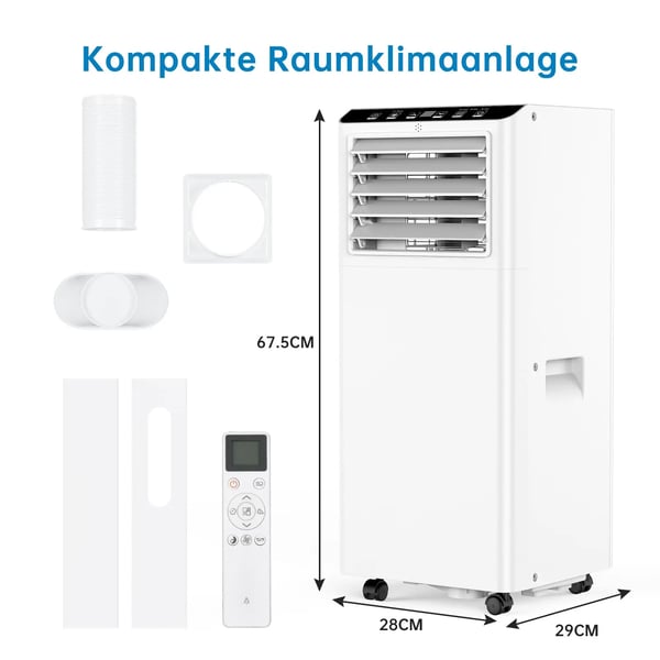 Mobil Airconditioner, 9000 BTU, Intelligent Søvnmode, Fjernbetjening,EU, HVID