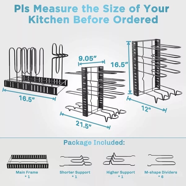 Pot Rack Organizer, Justerbare Lag, Holdbar Jernkonstruktion,sort