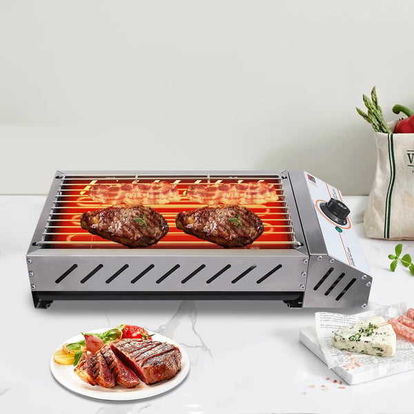 Elektrisk BBQ Grill, 2,5KW Effekt, Justerbar Temperatur 50-300°C,sølv