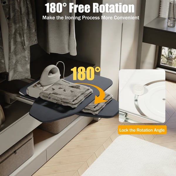 Strykbord, 180° Rotation, Fällbar Design,grå