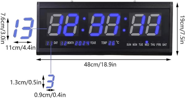 Digital väggklocka, LED-display, temperatur- och datumfunktioner,svart
