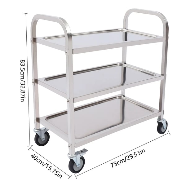 Serveringsvagn, Rostfritt Stål, 3-Nivå Design,75cm
