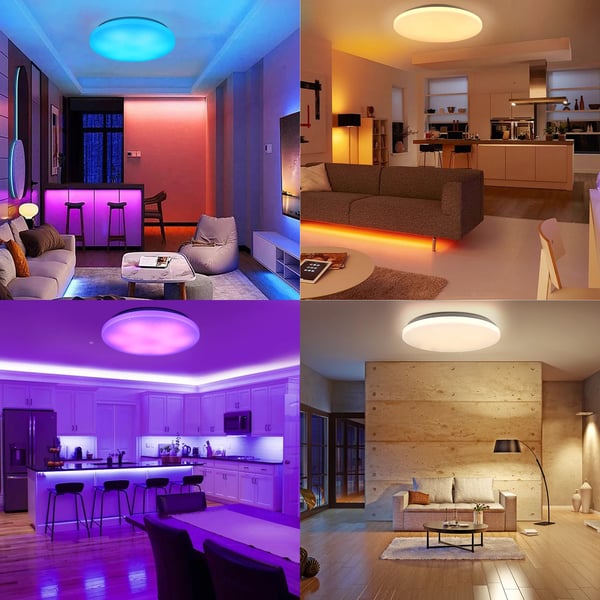 LED Loftlampe, Justerbar Lysstyrke, Dæmpbar, Fjernbetjening,40cm, RGB, 36W