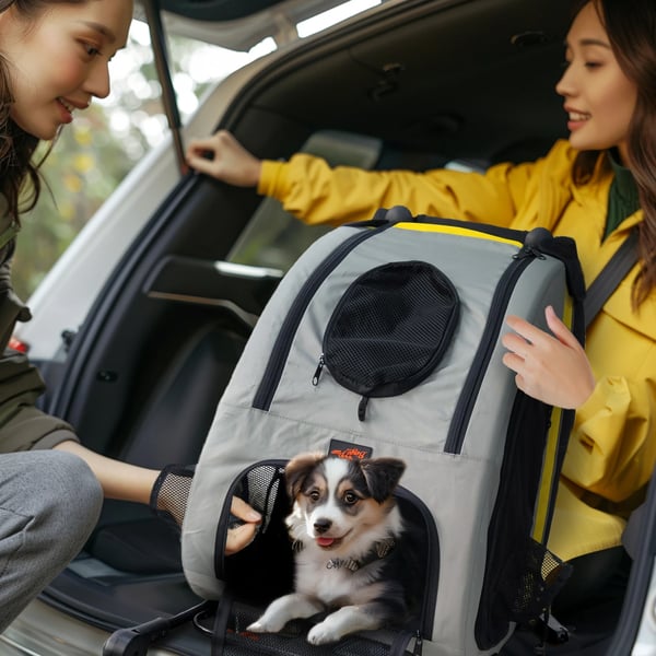 Pet Travel Cart, 2-i-1 Bilsæde, Sammenklappeligt Design,S, Grå