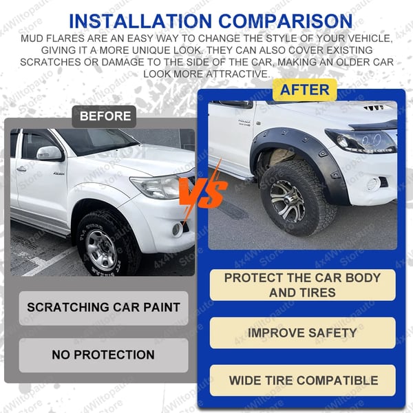 Fender Flares, Holdbart ABS Plastik, Nem Installation,TOYOTA HILUX VIGO
