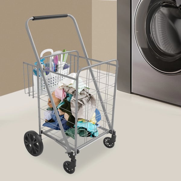 Dobbelt Kurv Indkøbsvogn, 50 kg Belastningsevne, Ergonomisk Design