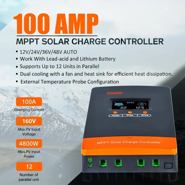 MPPT Solcelleladeregulator, 100A Maksimal Strøm, 160V Indgangsspænding,MPPT 100A-parallel, 12V 24V 36V 48V