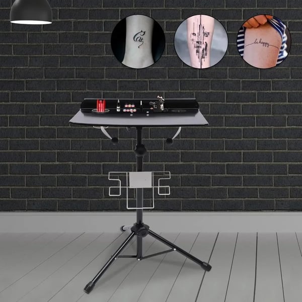 Tatoveringsarbejdsstation, Justerbar Højde, Bærbart Design,Sort