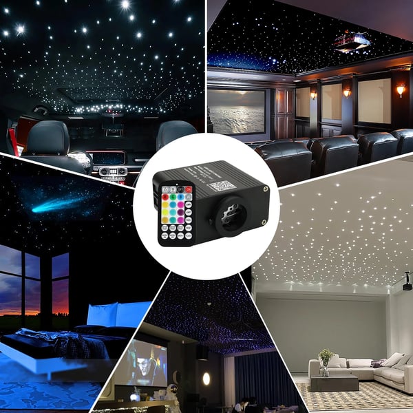 RGBW Fiber Optic Stjernehimmel Lys, Bluetooth Kontrol, 650 stk. Fiberkabel,650 stk 0,75 mm 4M, Auto bil N EU stik